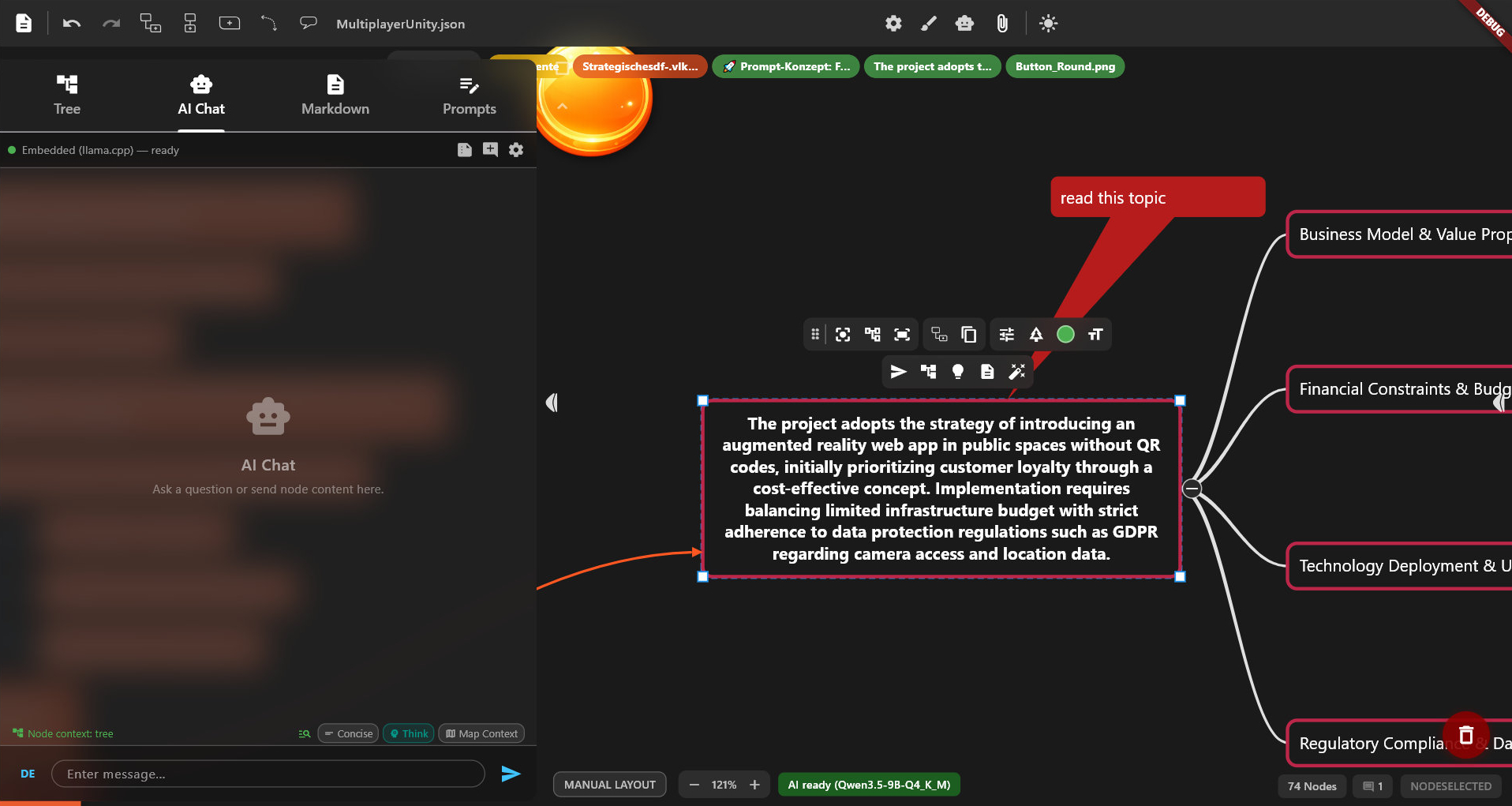 BoomNodes AI Chat panel with mindmap context